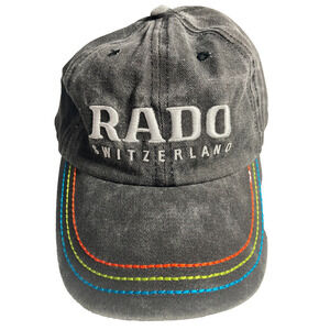 Vintage RADO Switzerland Y2K Distressed Adjustable gray denim embroidered hat